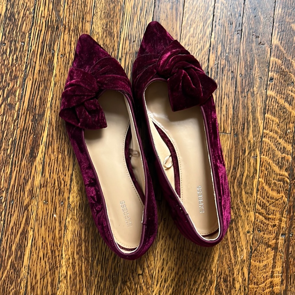Express Maroon Velvet Flats Pointed Toe
